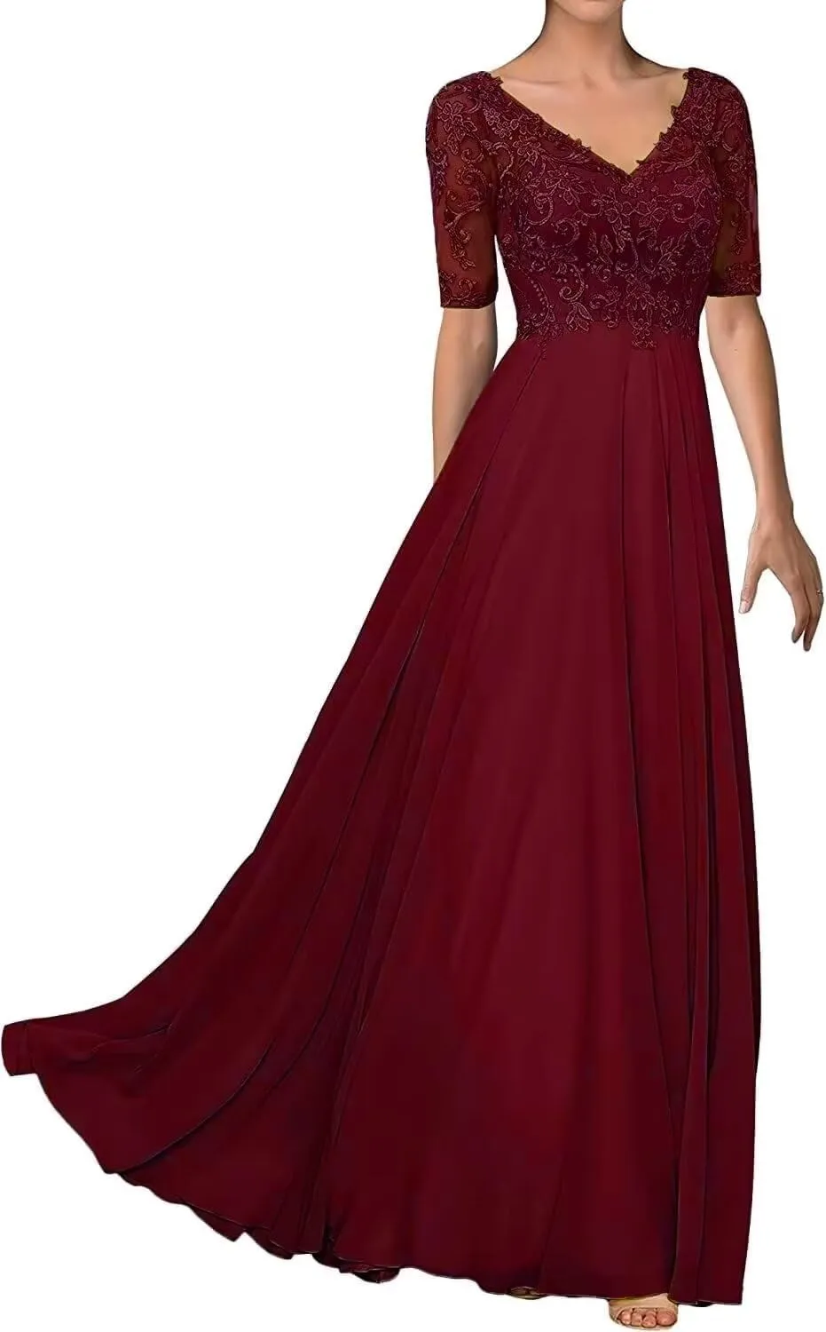 Elegant Mother of Bride Dress V-Neck Formal Evening Party Dresses Chiffon Laces Mother of The Groom Dresses Plus Size