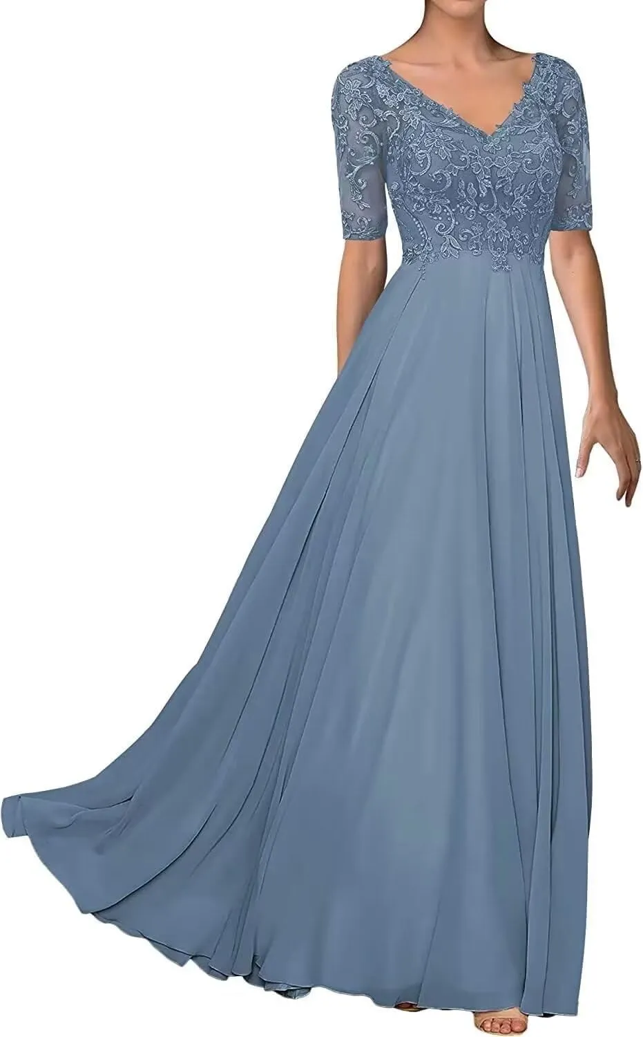 Elegant Mother of Bride Dress V-Neck Formal Evening Party Dresses Chiffon Laces Mother of The Groom Dresses Plus Size