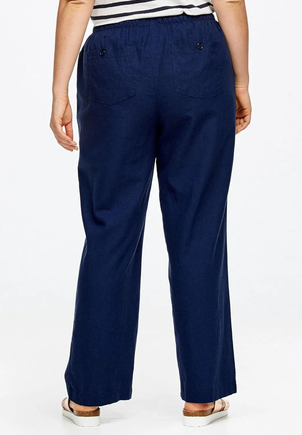 ellos Plus Size Linen-Blend Drawstring Pants