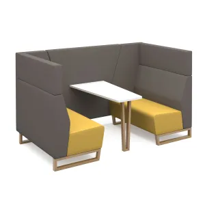 Encore² open high back 4 person meeting booth with table and black sled frame - Wooden Oak Frame
