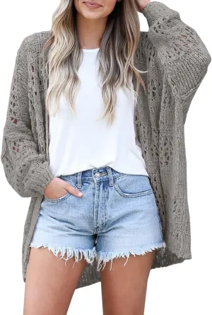 Ermonn Womens Crochet Cardigan Sweater Kimonos Boho Solid Color Oversized Fall Open Front Outwear