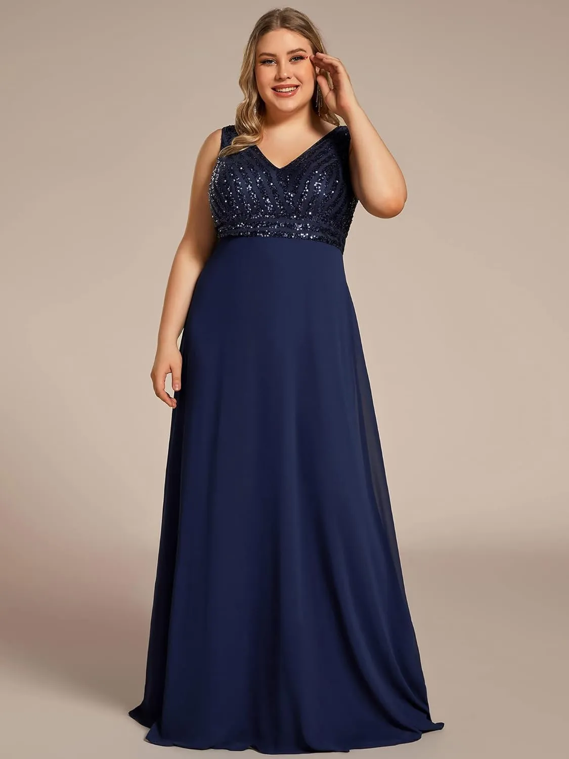 Ever-Pretty Womens Sexy Floor-Length V Neck Sequin Chiffon Formal Maxi Dress 01831-DA
