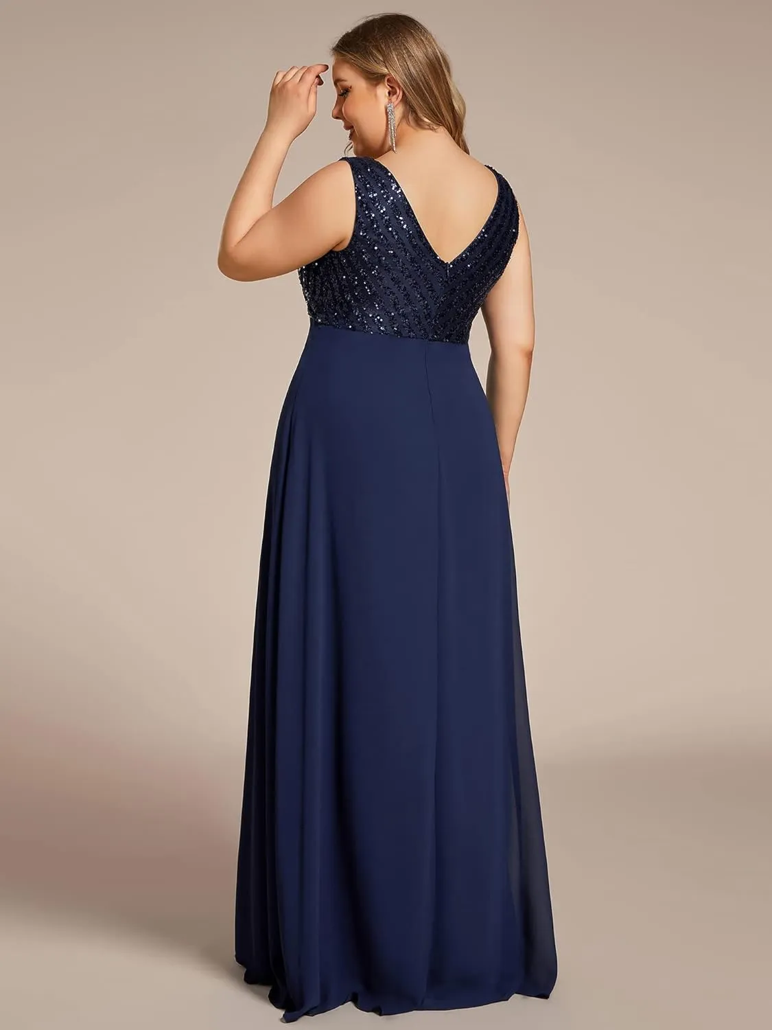 Ever-Pretty Womens Sexy Floor-Length V Neck Sequin Chiffon Formal Maxi Dress 01831-DA