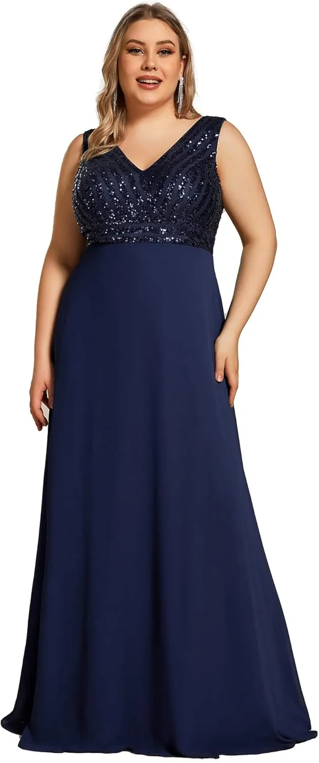 Ever-Pretty Womens Sexy Floor-Length V Neck Sequin Chiffon Formal Maxi Dress 01831-DA