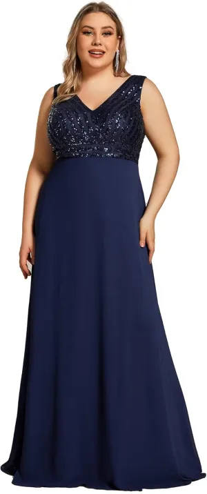 Ever-Pretty Womens Sexy Floor-Length V Neck Sequin Chiffon Formal Maxi Dress 01831-DA