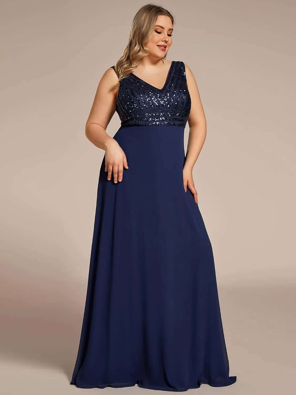 Ever-Pretty Womens Sexy Floor-Length V Neck Sequin Chiffon Formal Maxi Dress 01831-DA