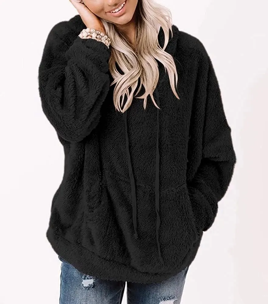 Ezbelle Women's Long Sleeve Sherpa Pullover Fuzzy Fleece Sweatshirt Casual Loose Fuzzy Hoodies with Pockets