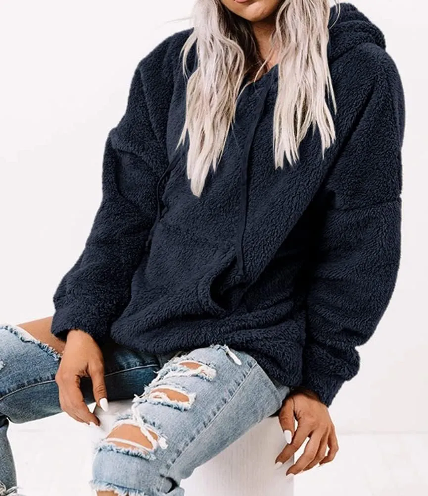 Ezbelle Women's Long Sleeve Sherpa Pullover Fuzzy Fleece Sweatshirt Casual Loose Fuzzy Hoodies with Pockets