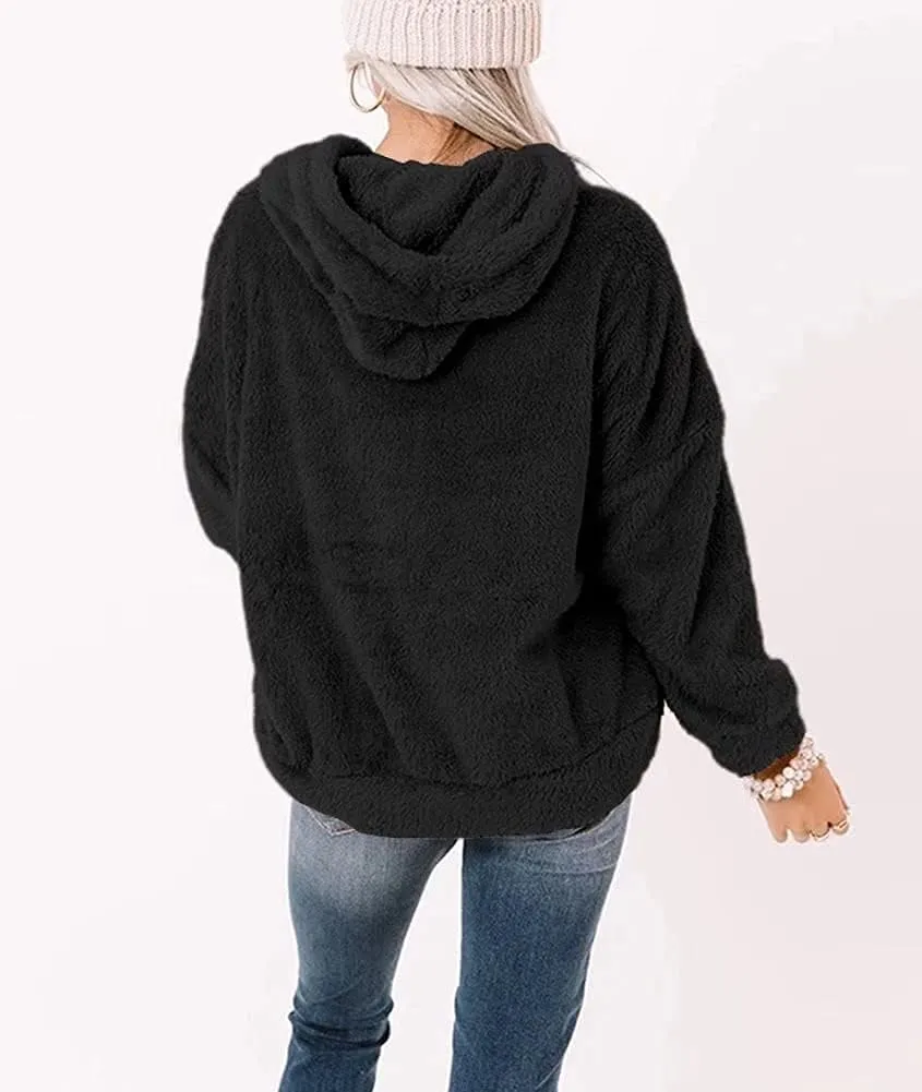 Ezbelle Women's Long Sleeve Sherpa Pullover Fuzzy Fleece Sweatshirt Casual Loose Fuzzy Hoodies with Pockets