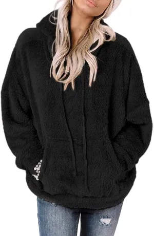 Ezbelle Women's Long Sleeve Sherpa Pullover Fuzzy Fleece Sweatshirt Casual Loose Fuzzy Hoodies with Pockets