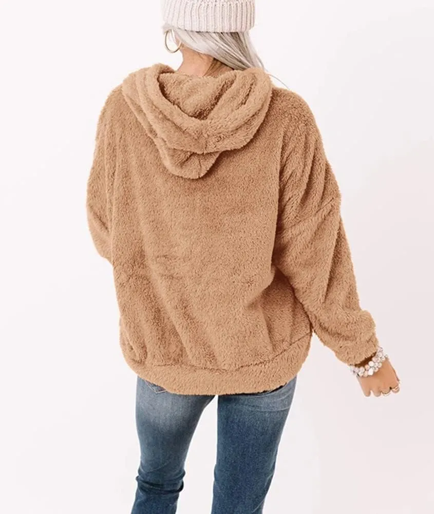 Ezbelle Women's Long Sleeve Sherpa Pullover Fuzzy Fleece Sweatshirt Casual Loose Fuzzy Hoodies with Pockets