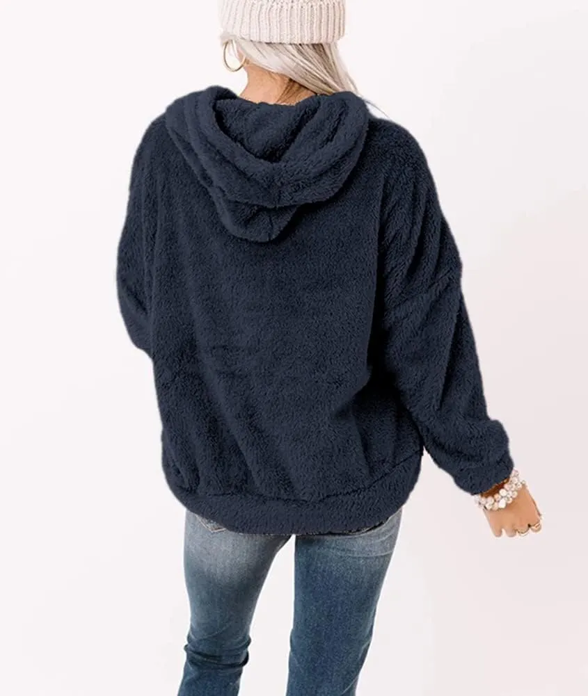 Ezbelle Women's Long Sleeve Sherpa Pullover Fuzzy Fleece Sweatshirt Casual Loose Fuzzy Hoodies with Pockets