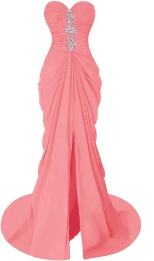 Fanciest Women's Mermaid Prom Dresses Long Beaded Split Sexy Evening Formal Gowns