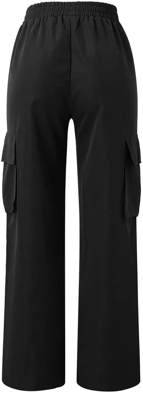 fanmpghleoo Cargo Pants Women Baggy High Waisted Wide Leg Pants Casual Elastic Waist Pull On Carpenter Pants with Pockets