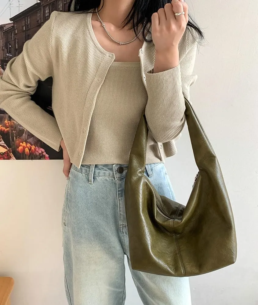 Fashion Vegan Leather Shoulder Bag for Women Large Dumpling Tote Purse Casual Soft Handbag Top Handle Satchel