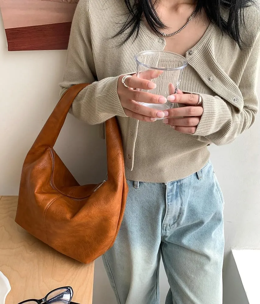 Fashion Vegan Leather Shoulder Bag for Women Large Dumpling Tote Purse Casual Soft Handbag Top Handle Satchel