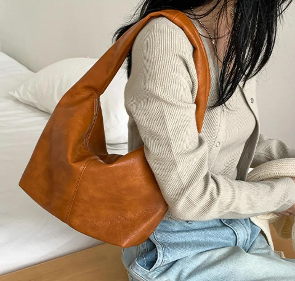 Fashion Vegan Leather Shoulder Bag for Women Large Dumpling Tote Purse Casual Soft Handbag Top Handle Satchel