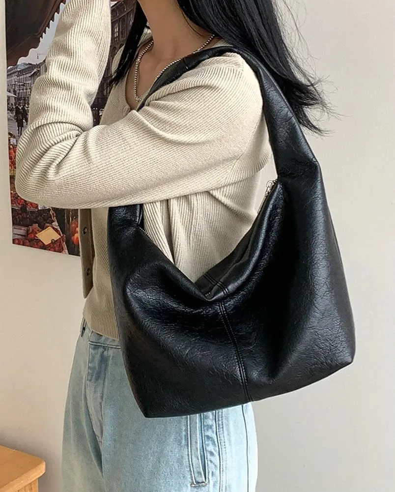 Fashion Vegan Leather Shoulder Bag for Women Large Dumpling Tote Purse Casual Soft Handbag Top Handle Satchel