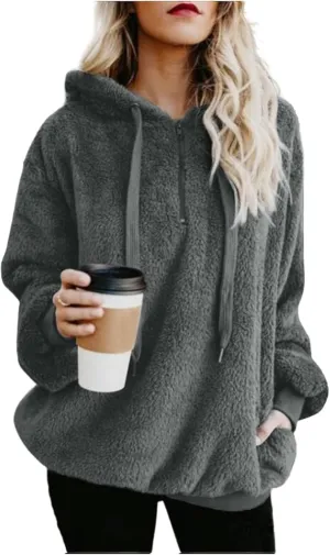 Fleece Sweatshirts for Women Oversized Pullover Hoodies Pajams with Drawstring Casual Long Sleeve Tops