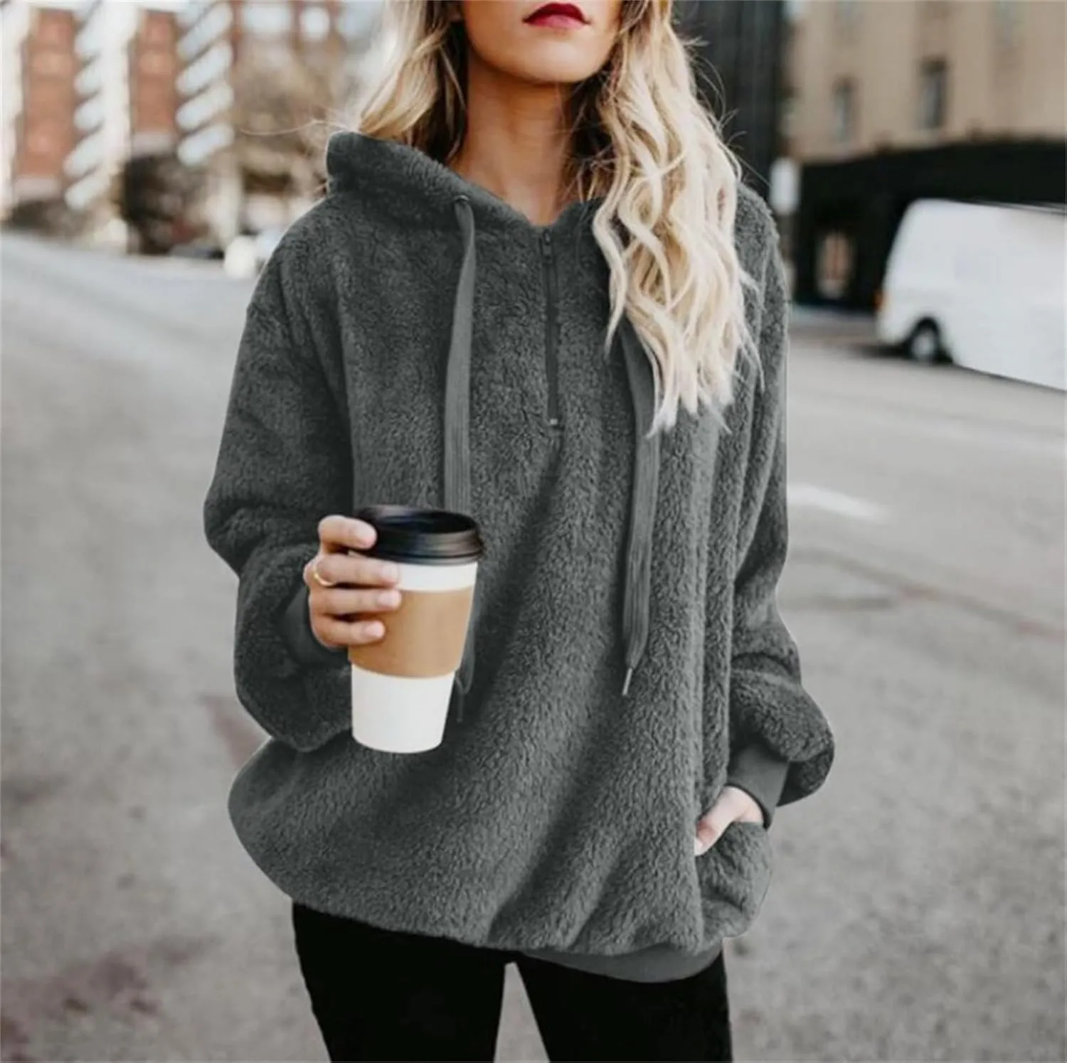 Fleece Sweatshirts for Women Oversized Pullover Hoodies Pajams with Drawstring Casual Long Sleeve Tops