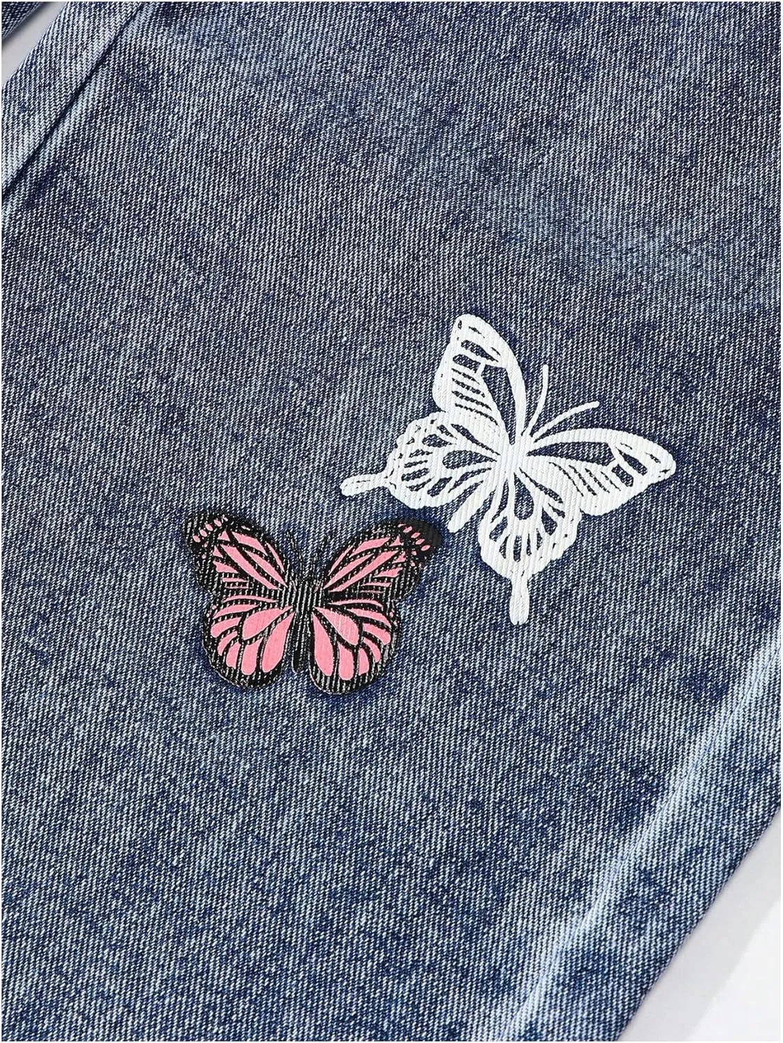 Floerns Girl's Butterfly Print Asymmetric Waist Ripped Jeans Wide Leg Y2k Denim Pants