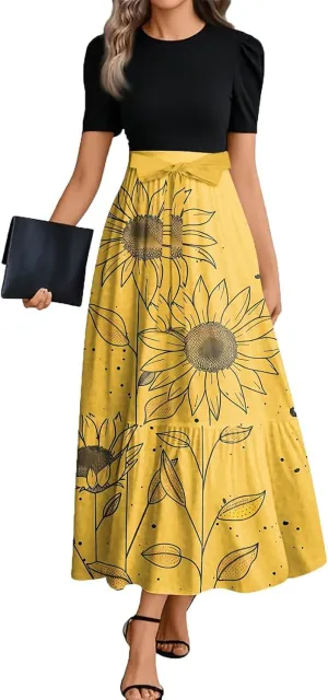 Flowy Bohemian Patchwork Beach Dress 2025 Elegant Floral Print Maxi Dress with Ruffle Hem