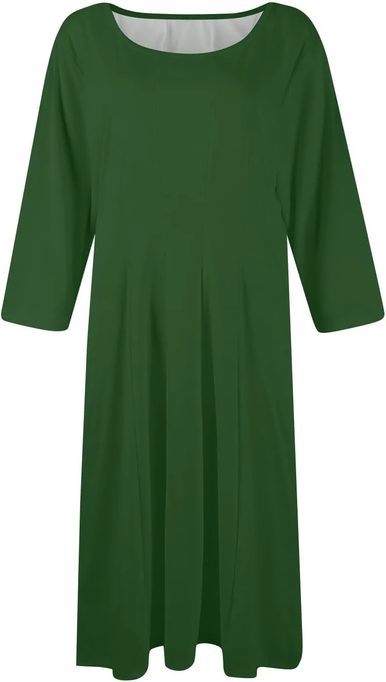 Formal Dresses for Women Casual Swing Midi Pleated A Line 3/4 Sleeve Summer