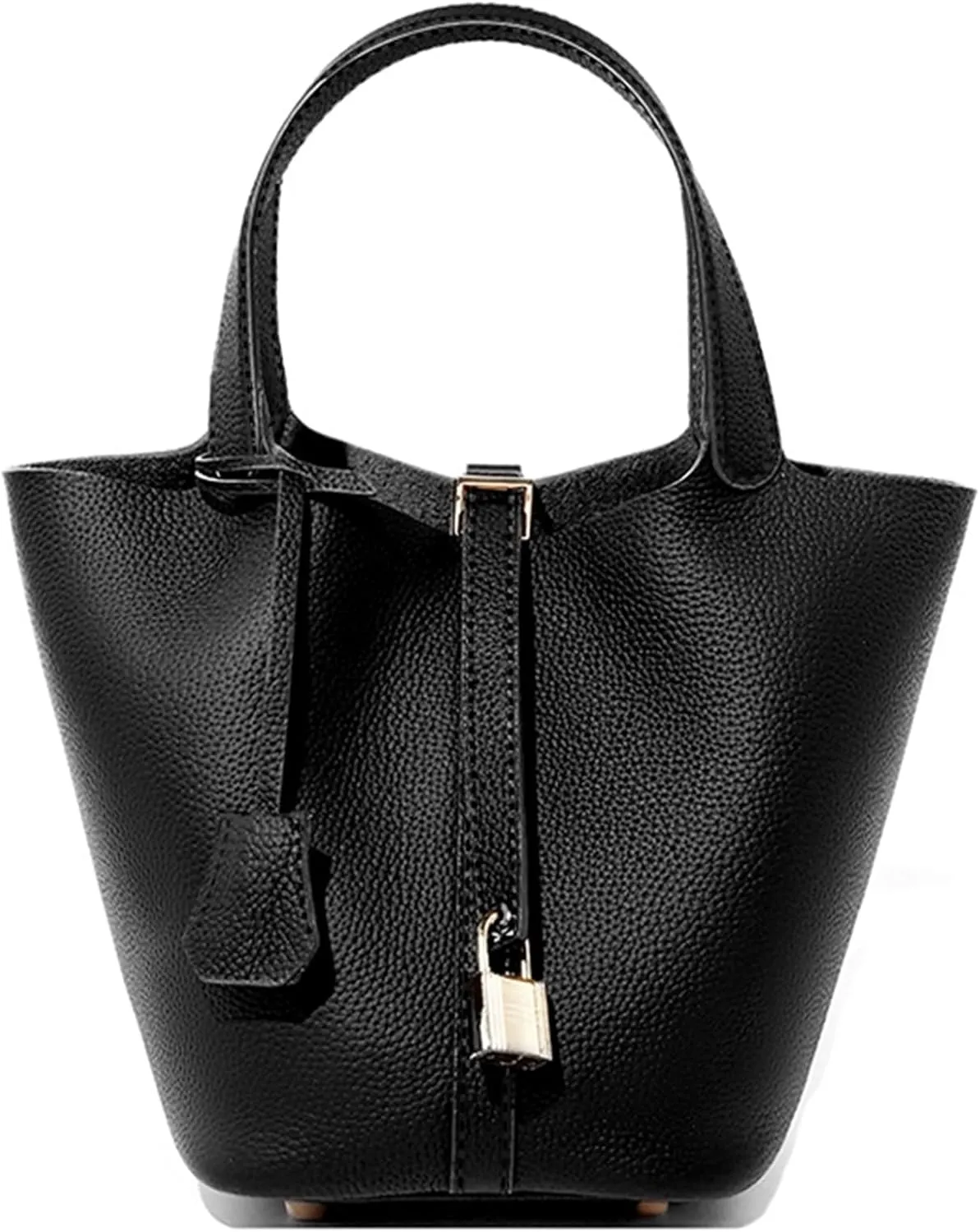 Genuine Leather Bucket Bag for Women Stylish Lock Design Small Satchel Purses Handbags Daily Casual Soft Shoulder Bags