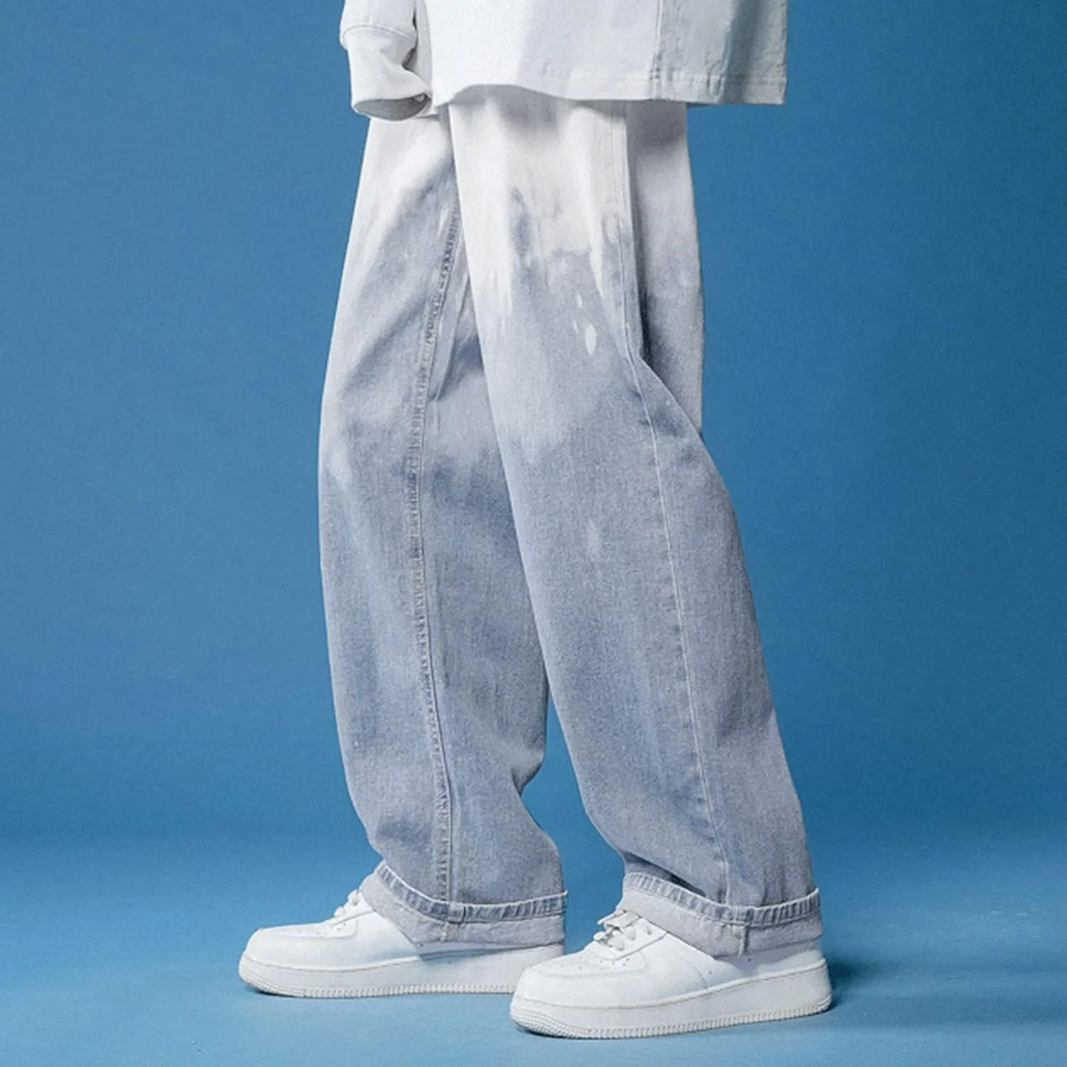 GIERIDUC Harajuku Hip Hop Denim Pants Men Winter Workout Clothes for Men Casual Jogger Pants for Men Long Legged Joggers Mens