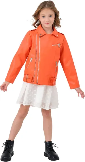 Girls Boys Biker Jacket Faux Leather Rivets Leather Motor Jacket Coat For Kids 3-16Years