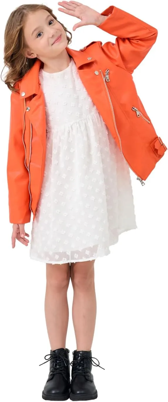 Girls Boys Biker Jacket Faux Leather Rivets Leather Motor Jacket Coat For Kids 3-16Years