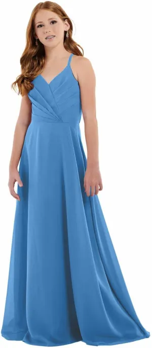 Girls Spaghetti Straps Junior Bridesmaid Dress for Wedding Chiffon Pageant Flower Girl Dresses Bow for Teens