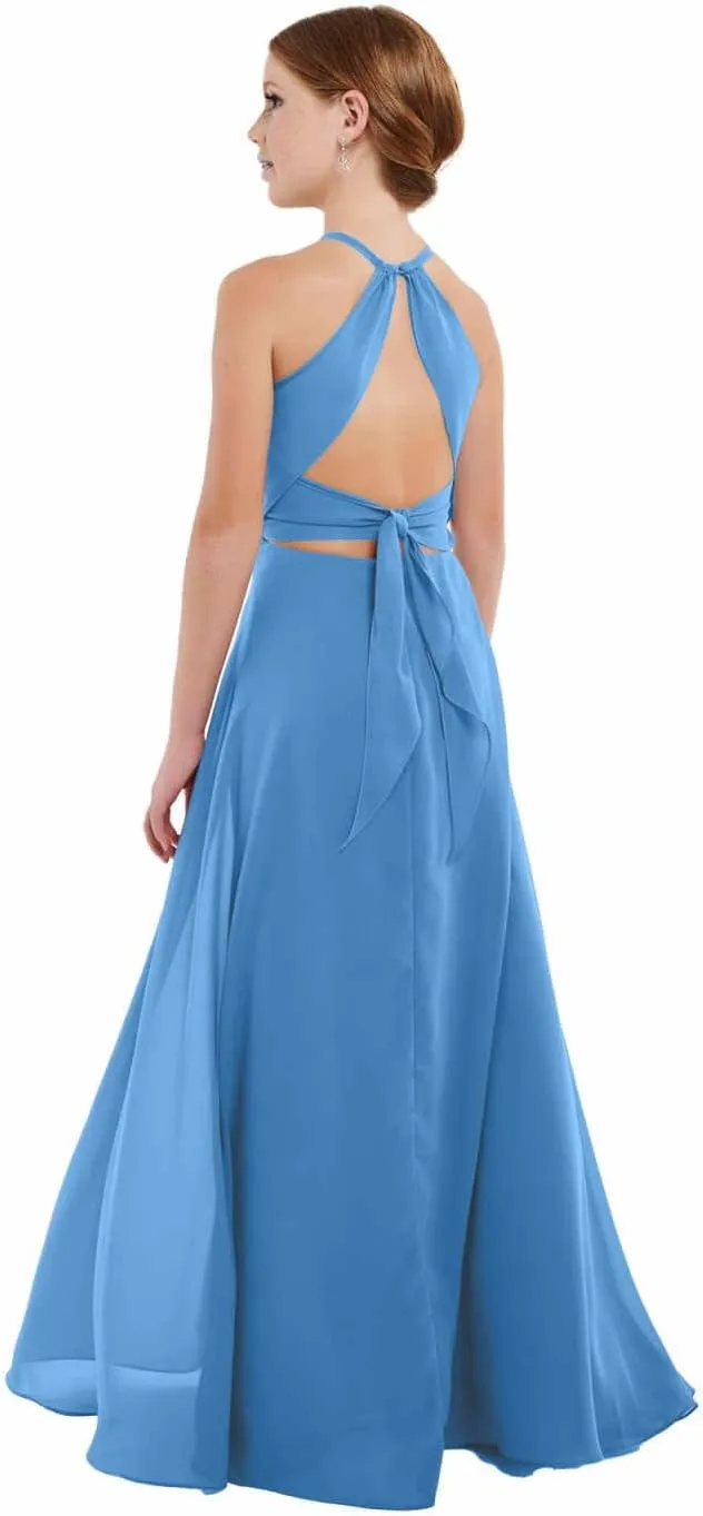 Girls Spaghetti Straps Junior Bridesmaid Dress for Wedding Chiffon Pageant Flower Girl Dresses Bow for Teens