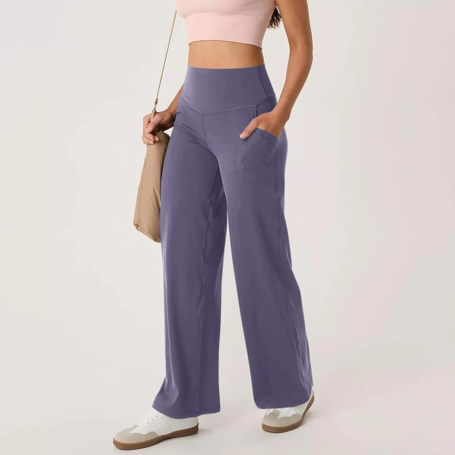 GOKKILRW Women's Yoga Pants Wide Leg Dress Work Pants Tummy Control Stretch High Waist Casual Trousers Slacks with Pockets