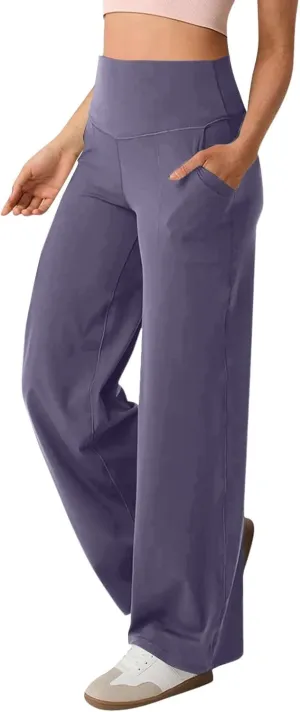 GOKKILRW Women's Yoga Pants Wide Leg Dress Work Pants Tummy Control Stretch High Waist Casual Trousers Slacks with Pockets