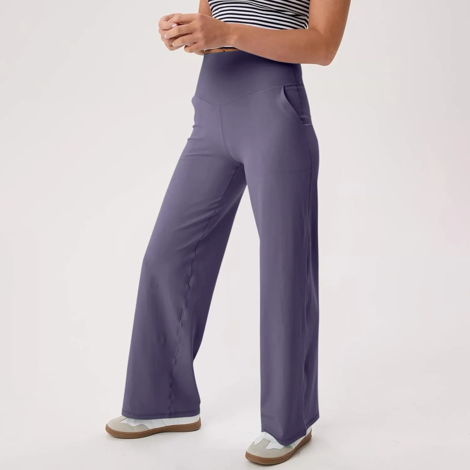 GOKKILRW Women's Yoga Pants Wide Leg Dress Work Pants Tummy Control Stretch High Waist Casual Trousers Slacks with Pockets