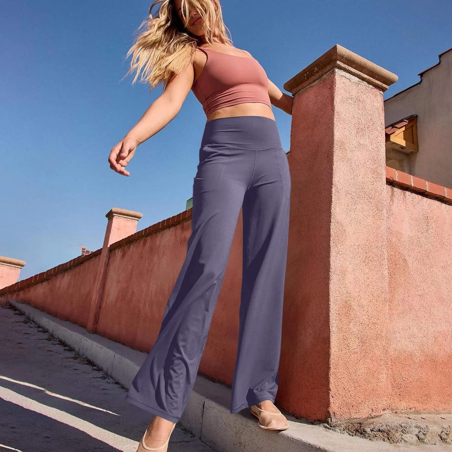 GOKKILRW Women's Yoga Pants Wide Leg Dress Work Pants Tummy Control Stretch High Waist Casual Trousers Slacks with Pockets