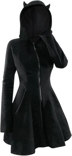 Goth Hoodies for Women Devil Wing Hoodie Long Sleeve Red Horn Sweatshirt Cute Pullover Tops Gothic Sweater