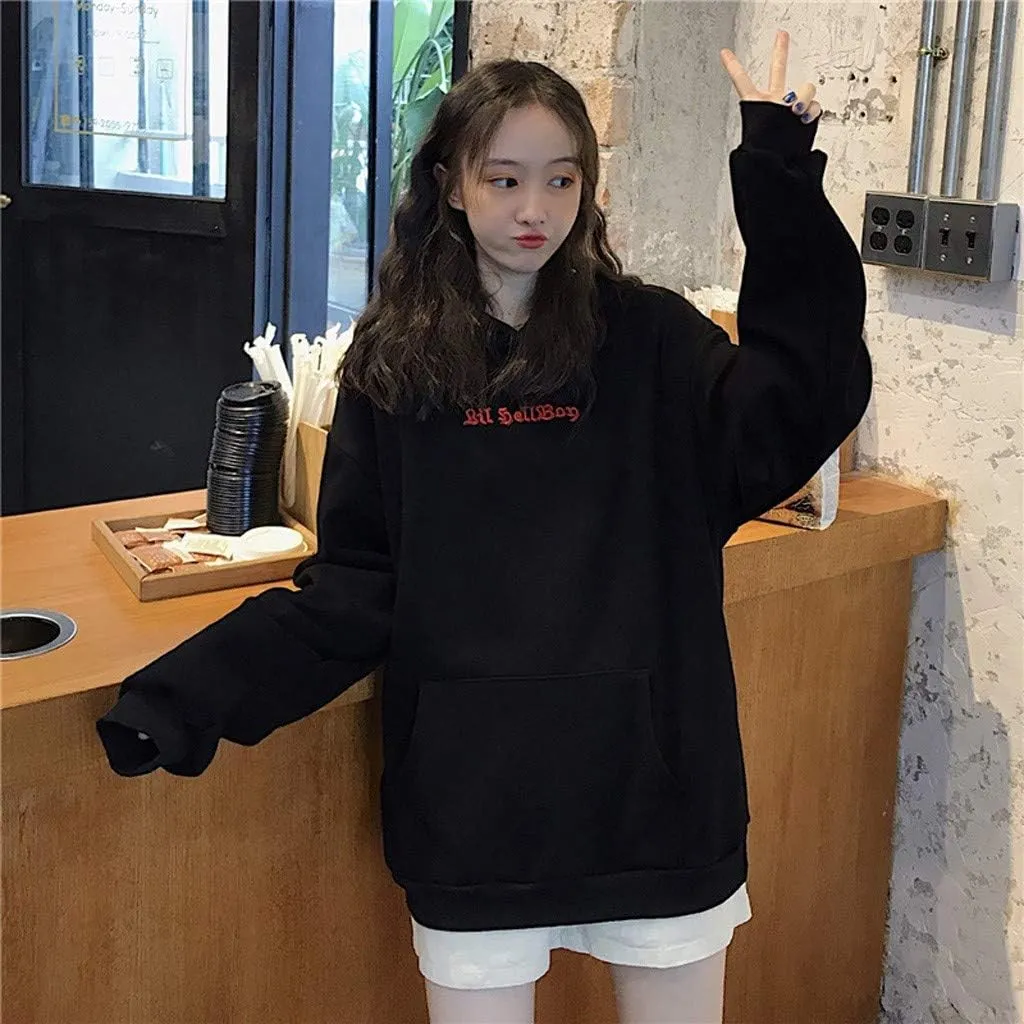 Goth Hoodies for Women Devil Wing Hoodie Long Sleeve Red Horn Sweatshirt Cute Pullover Tops Gothic Sweater