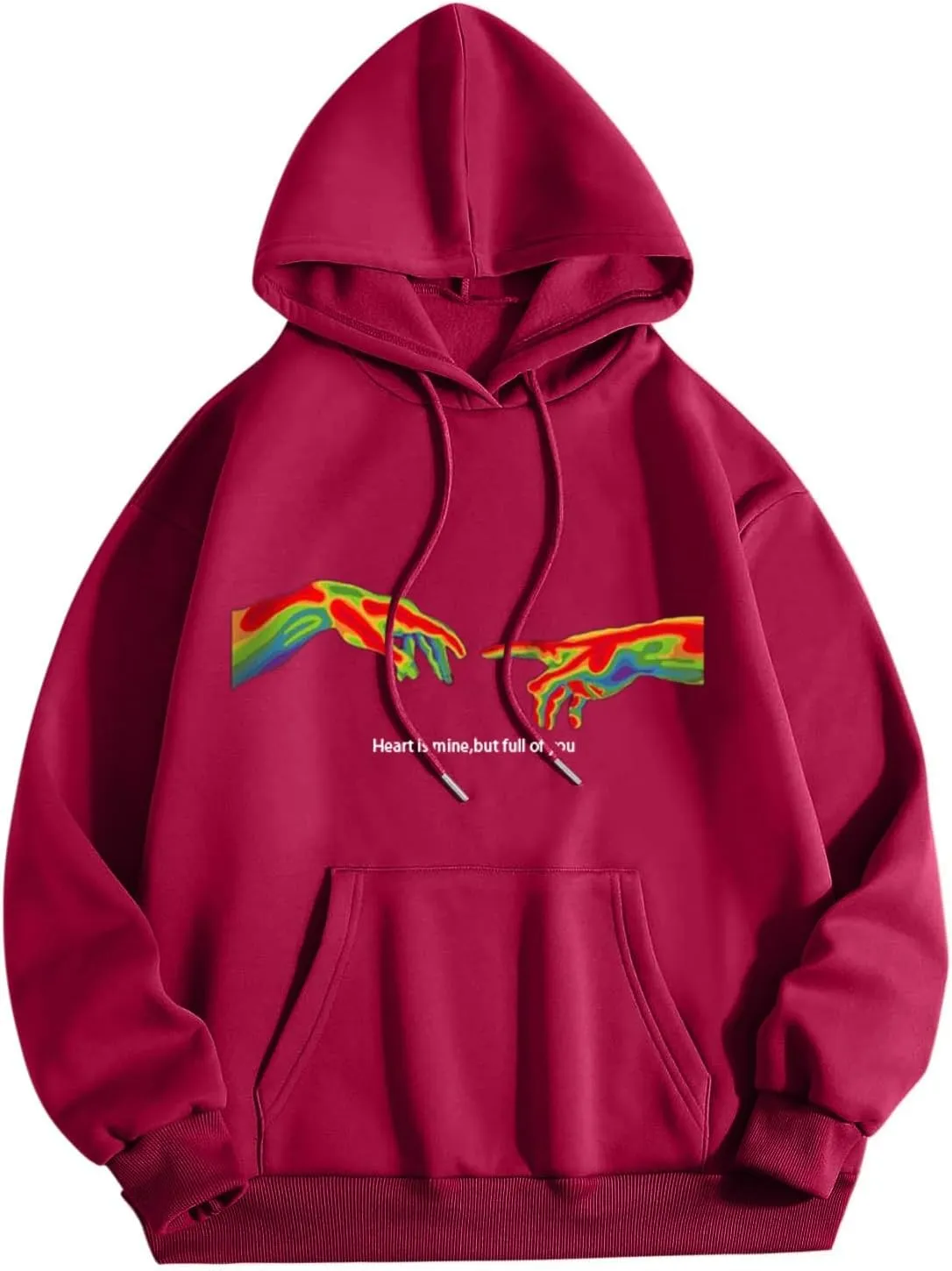 Heart is mine but full of you Women Basic Letter Hoodie Sweatshirt Long Sleeve Kangaroo Pocket Drop Shoulder Pullovers Top
