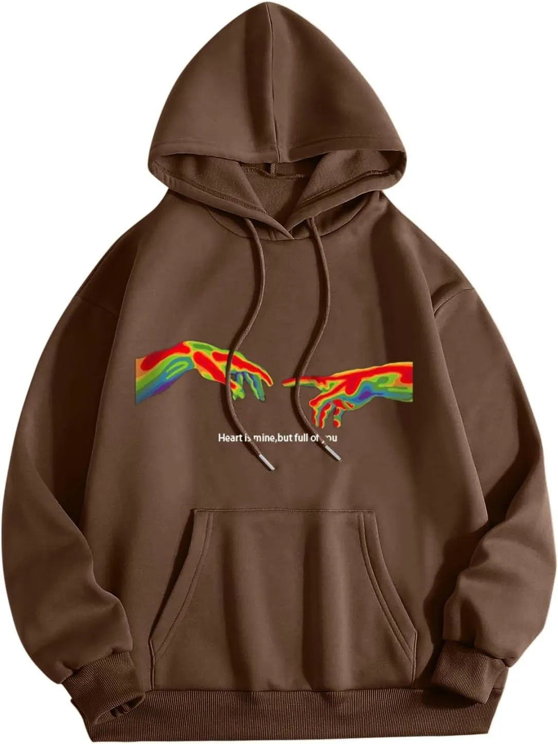 Heart is mine but full of you Women Basic Letter Hoodie Sweatshirt Long Sleeve Kangaroo Pocket Drop Shoulder Pullovers Top