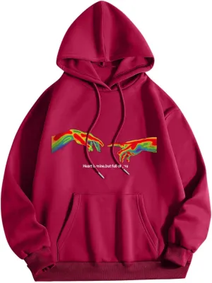 Heart is mine but full of you Women Basic Letter Hoodie Sweatshirt Long Sleeve Kangaroo Pocket Drop Shoulder Pullovers Top