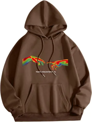 Heart is mine but full of you Women Basic Letter Hoodie Sweatshirt Long Sleeve Kangaroo Pocket Drop Shoulder Pullovers Top