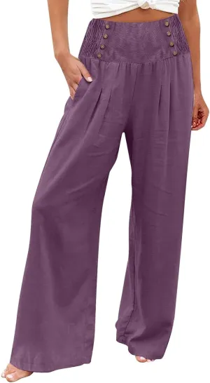 High Waisted Palazzo Wide Leg Flowy Dressy Pants for Women Business Casual Trousers with Pockets