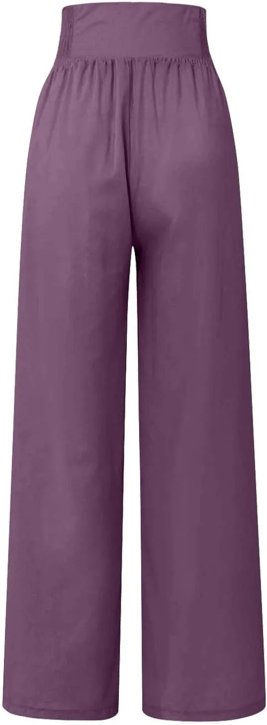 High Waisted Palazzo Wide Leg Flowy Dressy Pants for Women Business Casual Trousers with Pockets