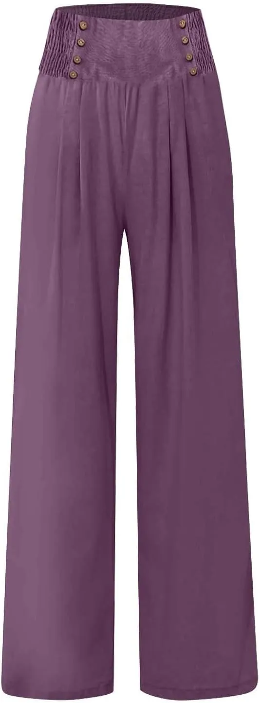 High Waisted Palazzo Wide Leg Flowy Dressy Pants for Women Business Casual Trousers with Pockets
