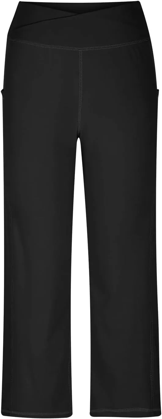 hlysgo Women's Yoga Capris Pants High Waist Leggings Crossover Straight Leg Crop Trousers Summer Workout Capris with Pockets