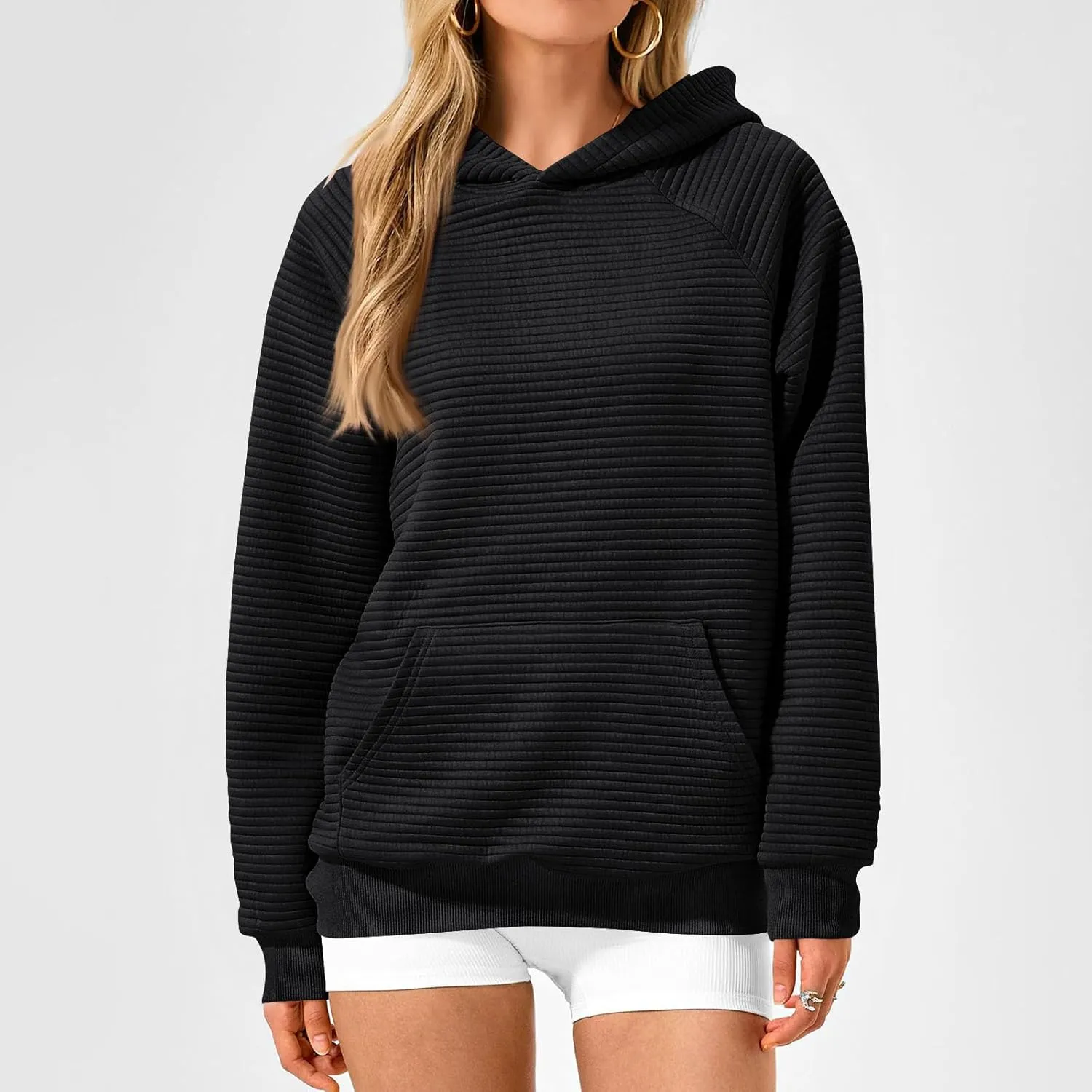 Hoodies for Women Casual Hooded Oversized Sweatshirts with Kangaroo Pocket Raglan Long Sleeve Loose Pullover Tops