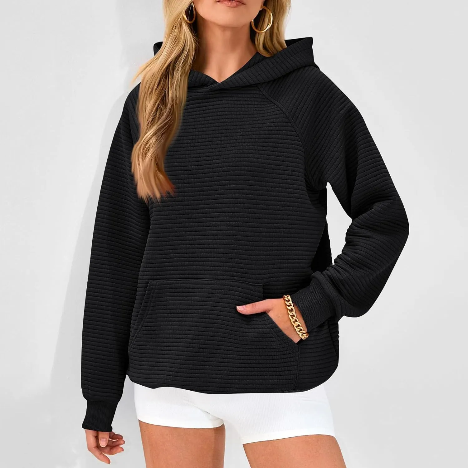 Hoodies for Women Casual Hooded Oversized Sweatshirts with Kangaroo Pocket Raglan Long Sleeve Loose Pullover Tops