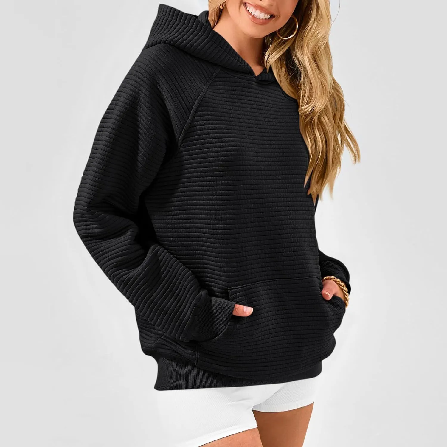 Hoodies for Women Casual Hooded Oversized Sweatshirts with Kangaroo Pocket Raglan Long Sleeve Loose Pullover Tops